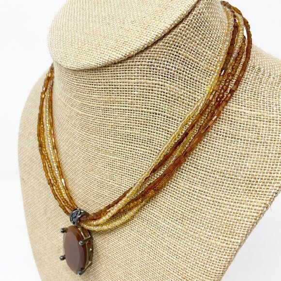 Brown Stone Pendant on 5 Layers of Beaded Necklace - Picture 3 of 5